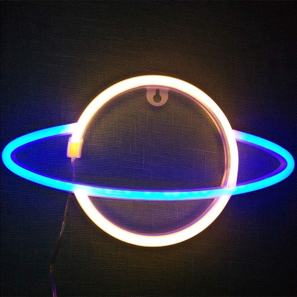 Blue-warm White Planet Neon Sign for Bedroom Wall
